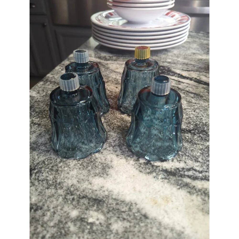 Vintage HOMCO Home Interiors Starlight Blue Glass Peg Votive Candle Holder Lot/4
